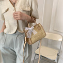 Straw Shoulder Bag Summer Beach Lace Splicing Woven Women Crossbody Handbags