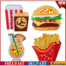 4pcs DIY Full Drill Diamond Burger Fries Food Embroidery Fridge Magnets