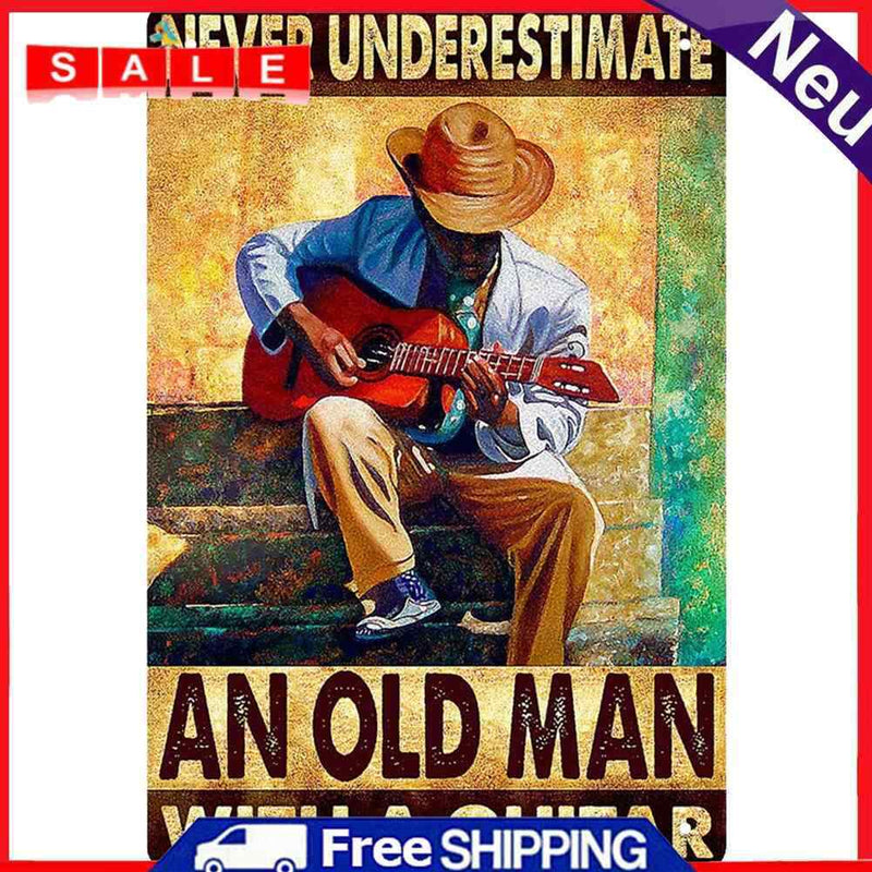 Metal Sign Tin Sign Man Playing Guitar Tin Plate Art Wall Poster Decor