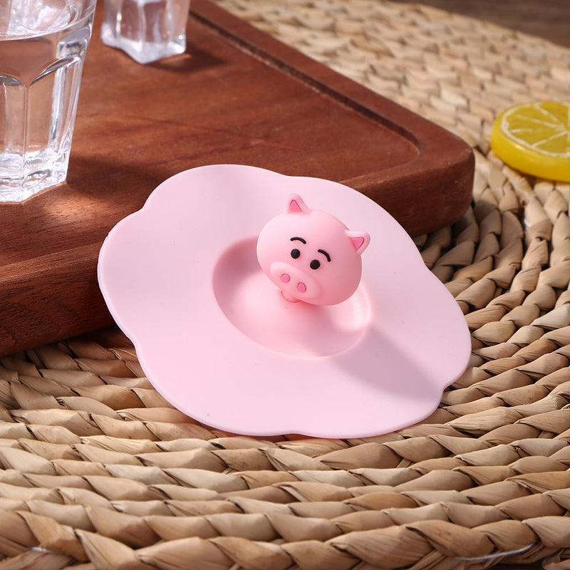 Torx Silicone Cup Cover Heatproof Reusable Cartoon Tea Lid (Pink Pig Head)