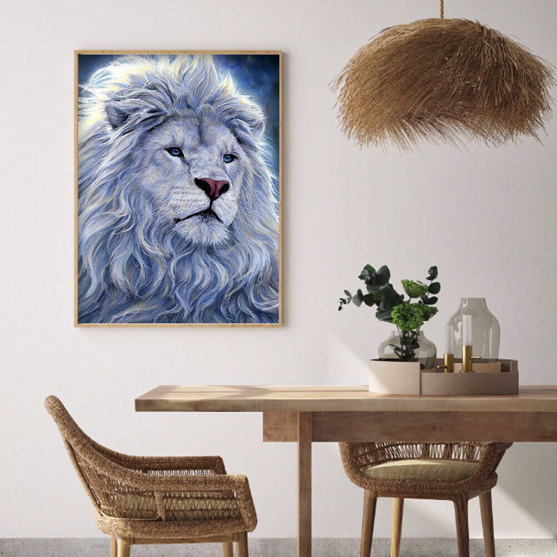 12x16 inch 5D Full Round Diamond Painting White Fur Male Lion Rhinestone Picture