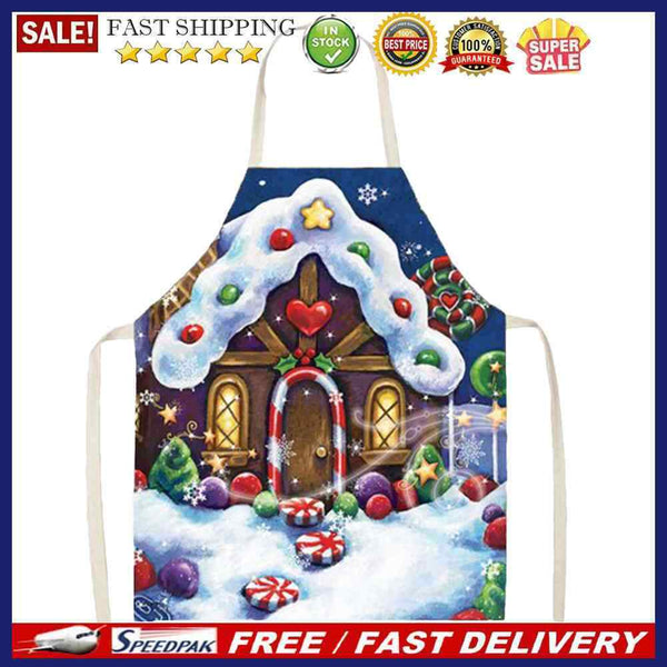 Portable Baking Painting Cooking Bib Aprons Christmas Cottage Print Linen Apr