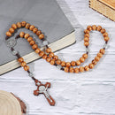 Catholic Cross Pendant Cross Necklace Wood Beads Necklace Rosary Necklace