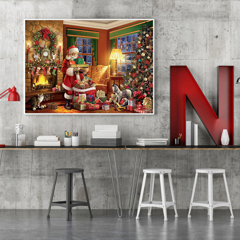 Full Cross Stitch 11CT Santa Gift Box Counted Embroidery DIY Christmas Wall Art