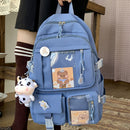 Women Preppy Style Patchwork Solid Color Backapck Travel Large Capacity Rucksack