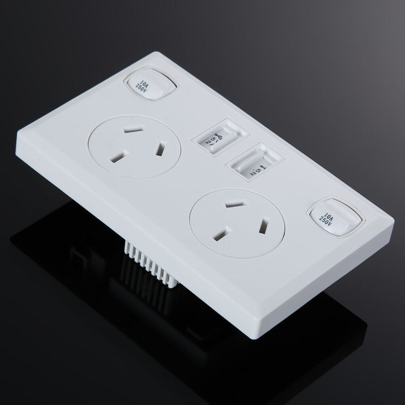 Double USB Australian AU Plug Wall Socket Home Power Point Supply Plate  Newly