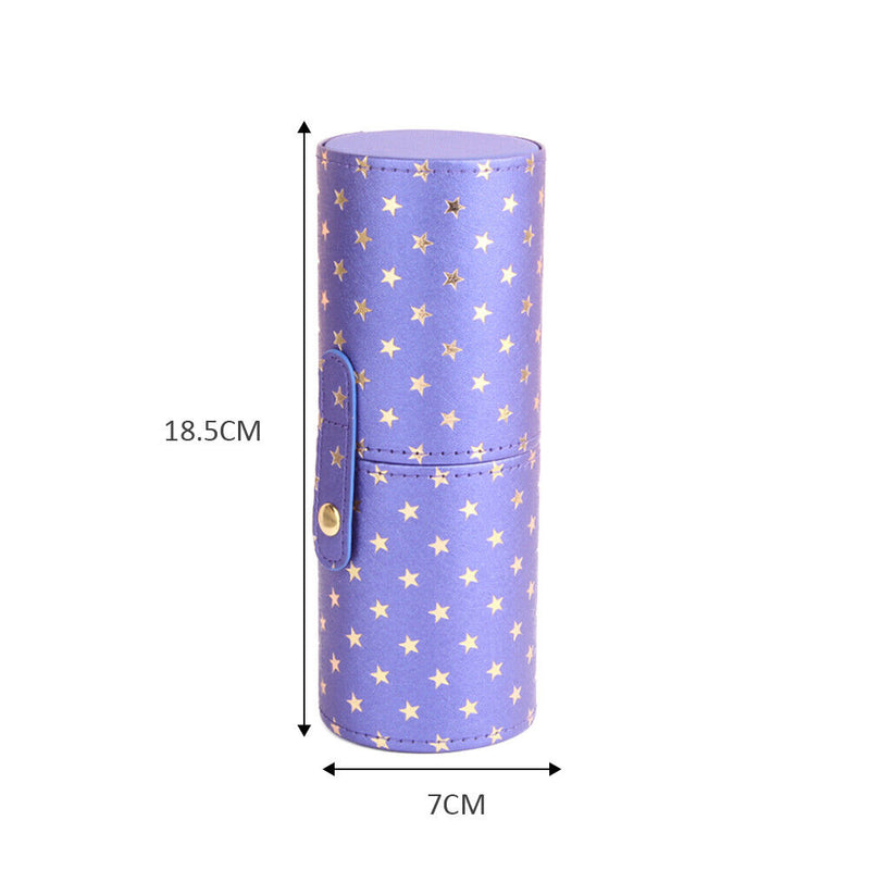 PU Leather Star Printing Makeup Brush Holder Portable Cosmetic Cup (Purple)