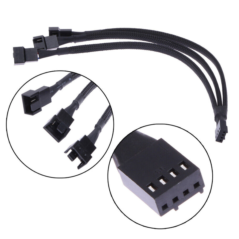 4-Pin PWM Fan Cable 1-3 Way Splitter Black Sleeves Extension Cable