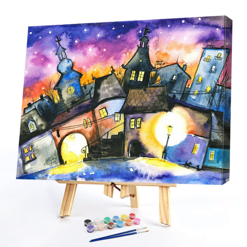 Village Night Drawing Frameless DIY Oil Paint by Number Canvas Decor (X954)