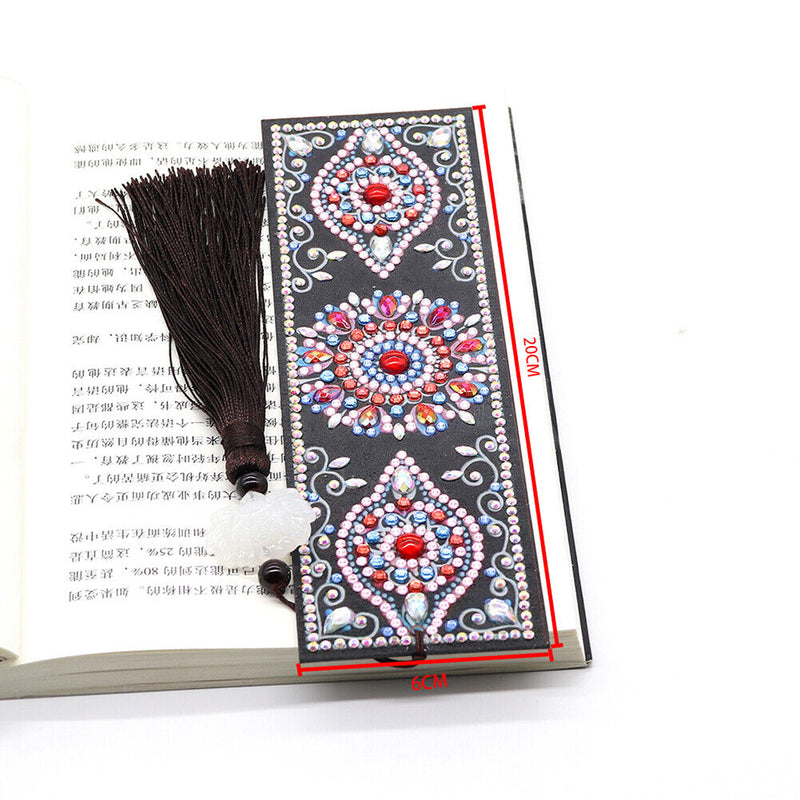 DIY Special Shaped Diamond Painting Colorful Flower Leather Tassel Bookmark Gift