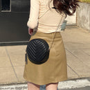 Women PU Leather Shoulder Bags Lady Embroidery Thread Solid Color Bag Purse Bag