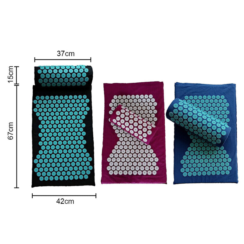 3pcs Lotus Acupressure Yoga Pillow Mat Relieve Pain Spike Cushion (Black) Newly