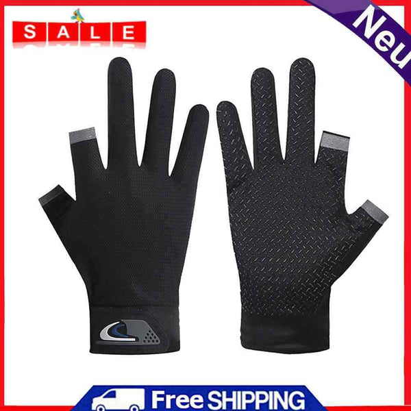 Fishing Gloves Anti-Brief 2 Cut Finger Breathable Cycling Center (Black)