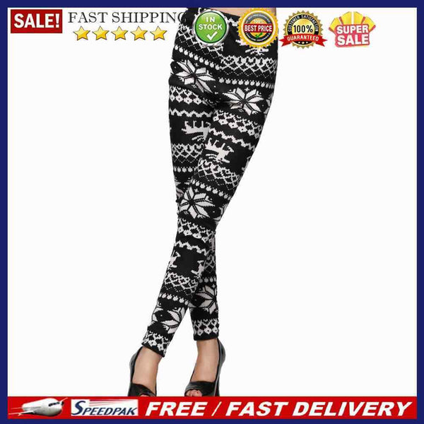 Charming Cotton Blend Snowflakes Fawn Leggings Long Ninth Pants Tights