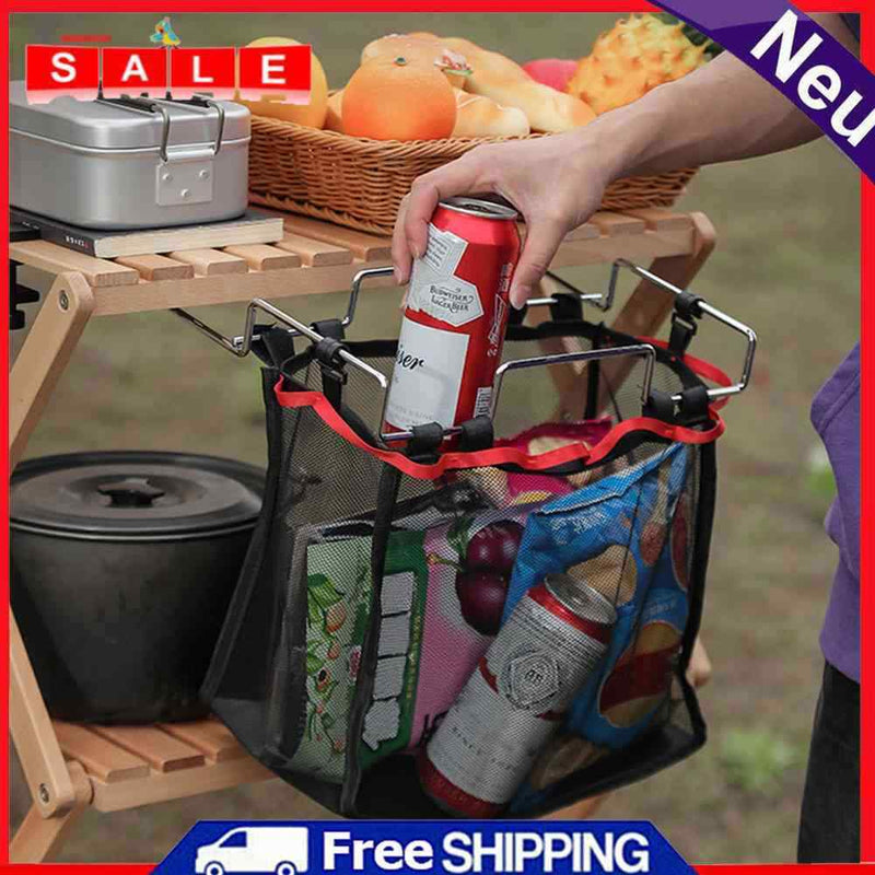 Outdoor Camping Folding Table Storage Net Bag Picnic BBQ Kitchen Hanging Rega