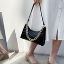 Women Pure Color Thick Chain PU Underarm Bag Fashion Ladies Small Hobos Handbags