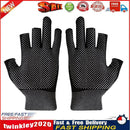 3 Fingers Cut Fishing Gloves Anti-Slip Sunscreen Angling Gloves (Black) Newly