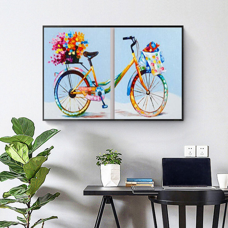 2 Panels Bike Oil Paint By Numbers Kits Canvas Drawing DIY Coloring Picture Art