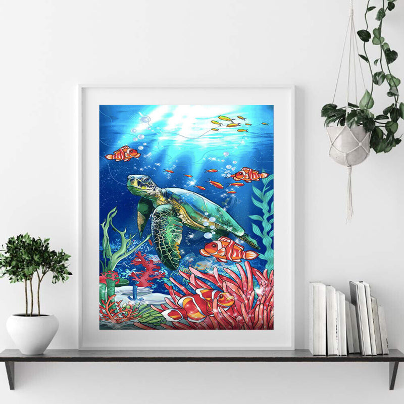 DIY Paint By Number Kit Frameless Turtle Fish Handpainted Canvas Wall Art Dec