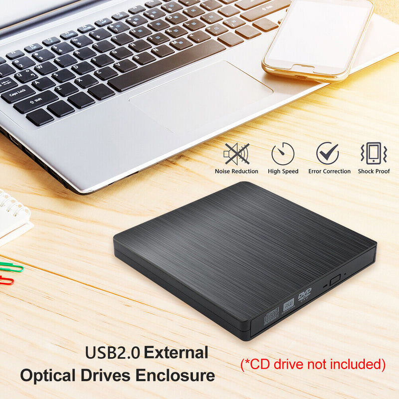 5Gbps USB 2.0 External DVD CD-ROM RW Player Optical Drives Enclosure Black