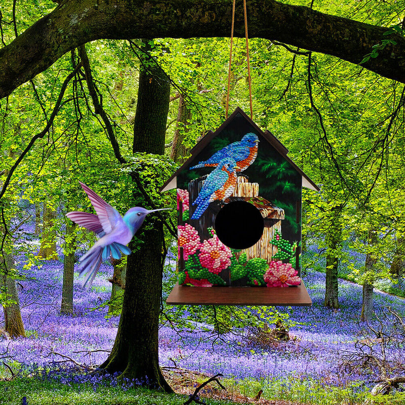 Hanging Bird House DIY Diamond Painting Wooden Bird Nest Hut Parrot Cage Shelter