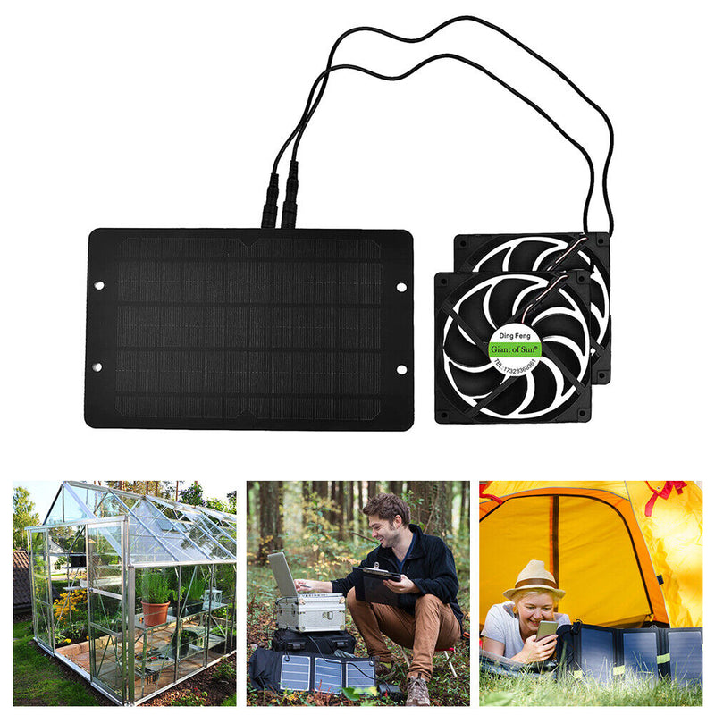 10W 12V Solar Panel Dual Fan Kit Portable Air Extractor for Outdoor House