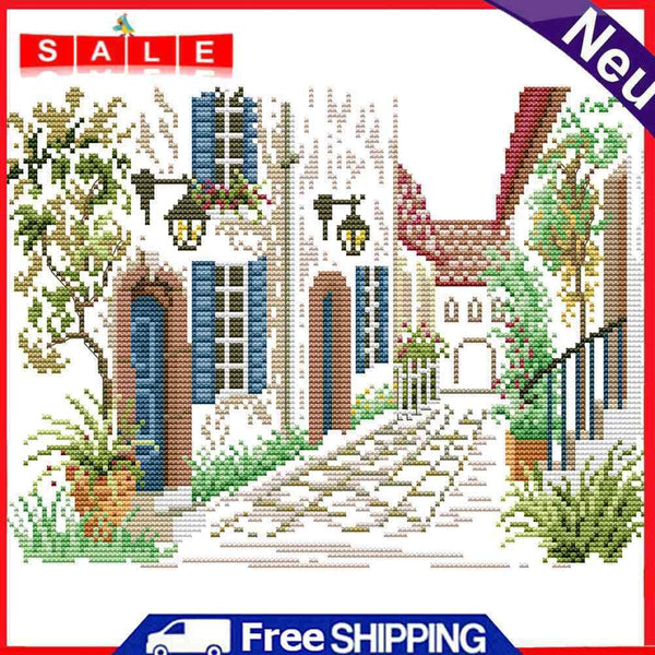 14CT Partial Cross Stitch Corner of Street Counted DIY Embroidery Kits Handmade