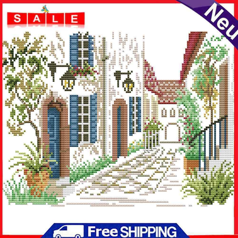 14CT Partial Cross Stitch Corner of Street Counted DIY Embroidery Kits Handmade