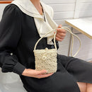 Straw Messenger Bag Boho Beach Hollow Shoulder Small Phone Purse (Beige)