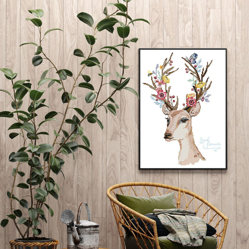 11CT Partial Cross Stitch Lucky Deer Stamped DIY Kits Handmade Cotton Embroidery