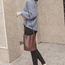Ladies Leather Handbag Women Pure Color Totes Fashion Bucket Travel Shoulder Bag