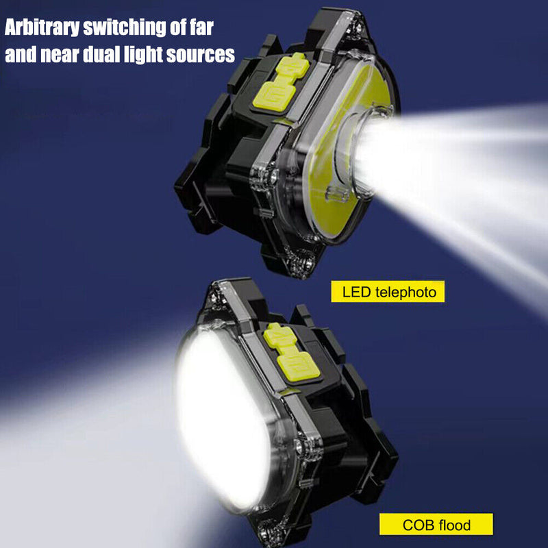 Portable COB LED Headlamp 4 Gears 600lm Outdoor Waterproof Warning Flashlight