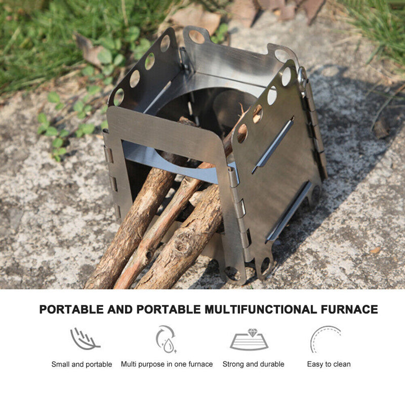 Outdoor Portable Camping Wood Stove Foldable Stainless Fishing Firewood Stove