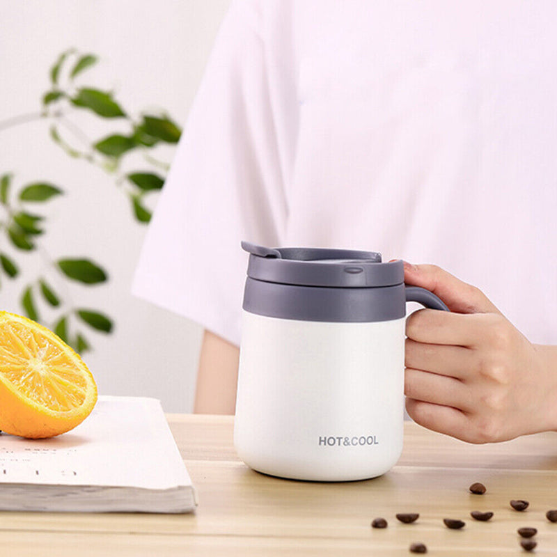 350ml Stainless Steel Vacuum Flask Handle Lid Portable Water Cup (White)