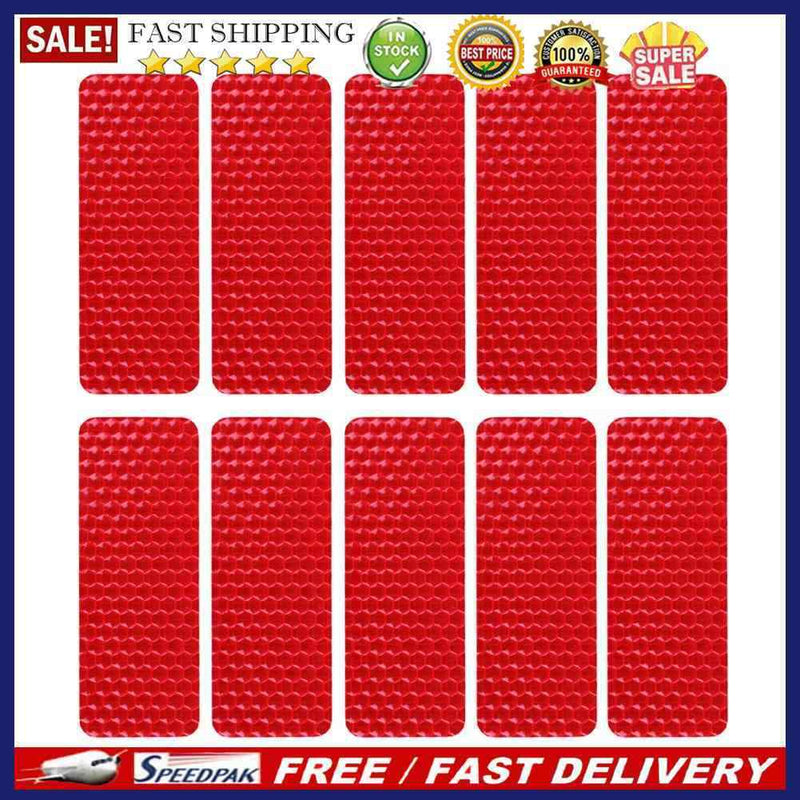 10pcs Car Reflective Stickers Warning Strip Safety Tapes (Rectangle)(Red)