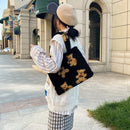 Casual Shoulder Top-handle Bag Plush Cute Bear Printed Handbag Women Street Tote