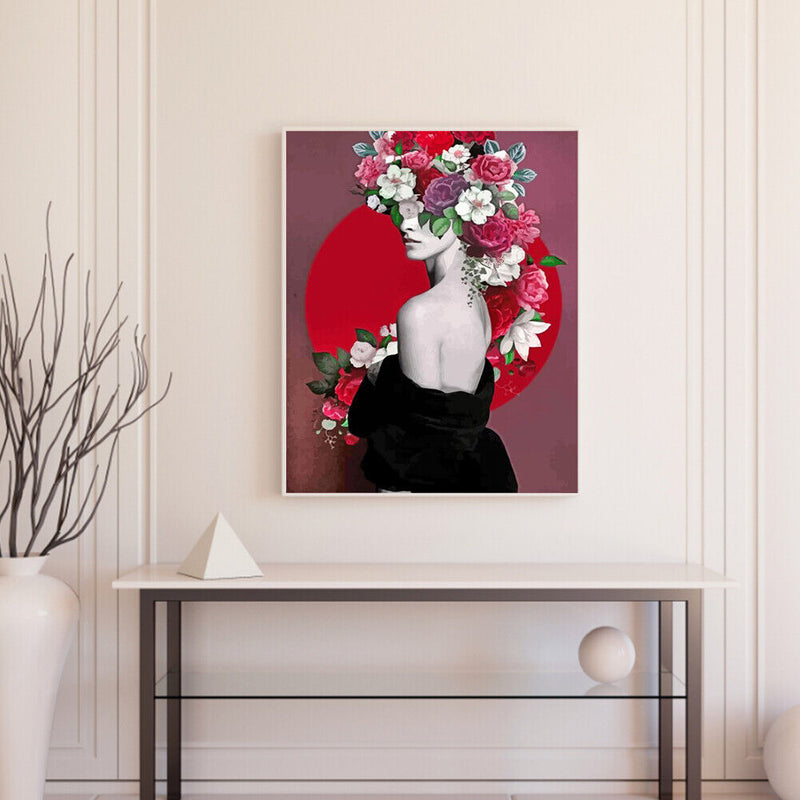 Girl with Flower Oil Paint By Number Kit DIY Frameless Drawing Picture for Ad