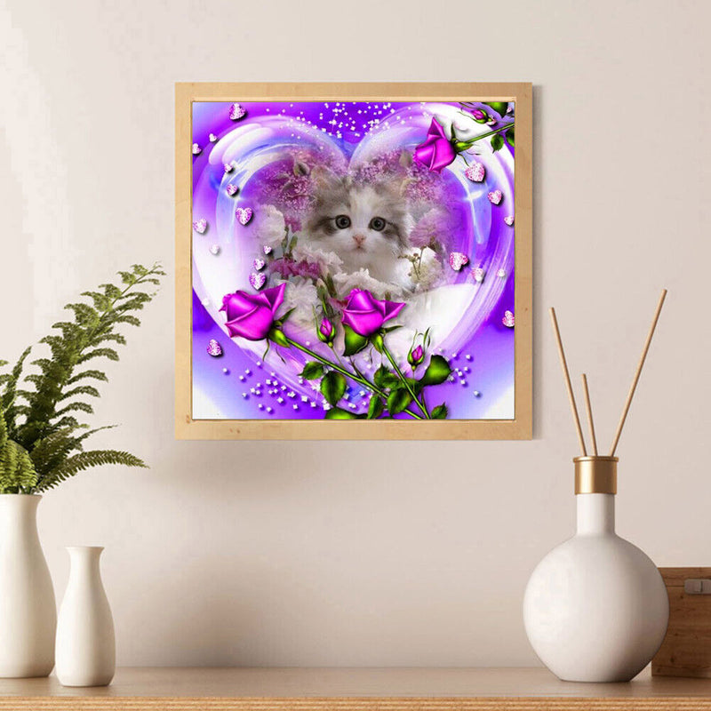 DIY Rose Cat Full Drill Round Diamond Painting Mosaic Picture for Bead Art
