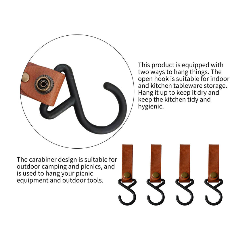 Camping Leather Hook - 4 Pcs Kitchen Drying Pot Hiking Rack Hook Outdoor Tool