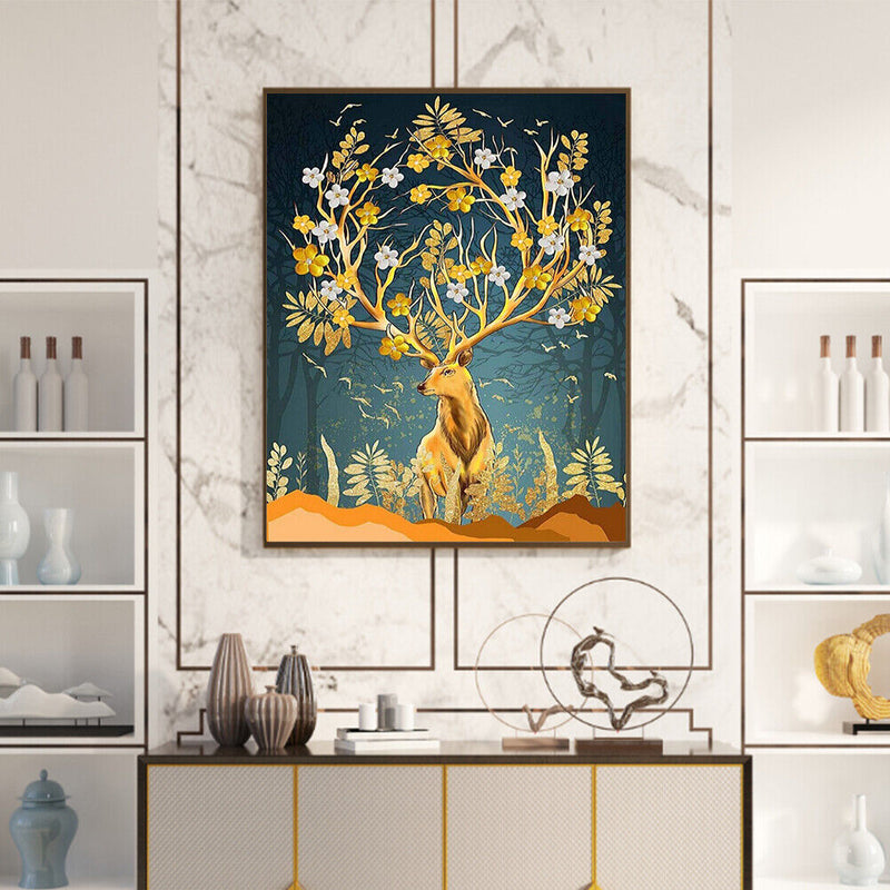 Golden Deer Oil Paint By Numbers Kit DIY Home Decoration Gift Wall Art Pictur