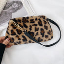 Women Animal Pattern Shoulder Bag Winter Fashion Plush Handbags Female Clutches