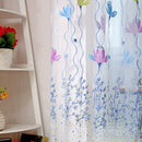 Flowers Print Translucent Curtains Windows Decor Tulle Sheer Drapes Blue