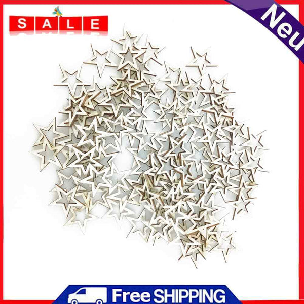 100pcs Pentagram Shape Wood Chips DIY Cutout Craft Slices Wedding Hanging Decor