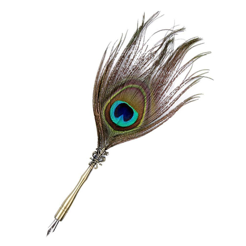 Retro Peafowl Feather Dip Pen Writing Ink Set Fountain Pens Stationery Gift