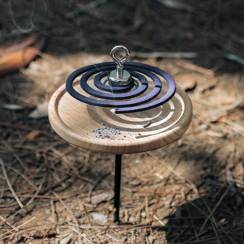 Mosquito Coil Holder Oak Wood Round Hanging Camping Home Outdoor Incense Stand