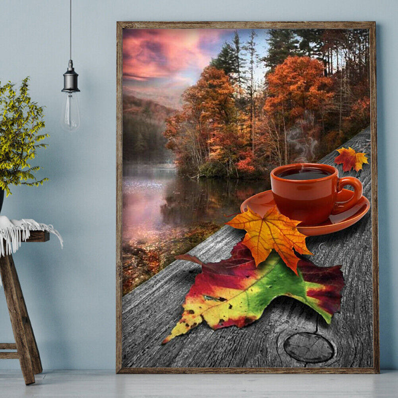 5D Diamond Painting Coffee by the Lake Full Round Drill Rhinestone Kit