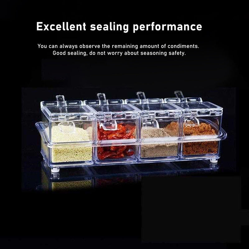 Transparent Seasoning Box Four Compartment Safe Material Seasoning Jar Set