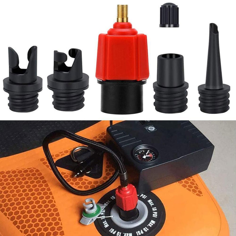 Paddle Board Valve Adapter Kayak Air Pump Converter with 4 Nozzles (Red)