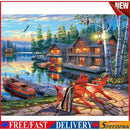 Full Embroidery DIY Canvas Stamped 11CT Art Cross Stitch Seaside House Kit