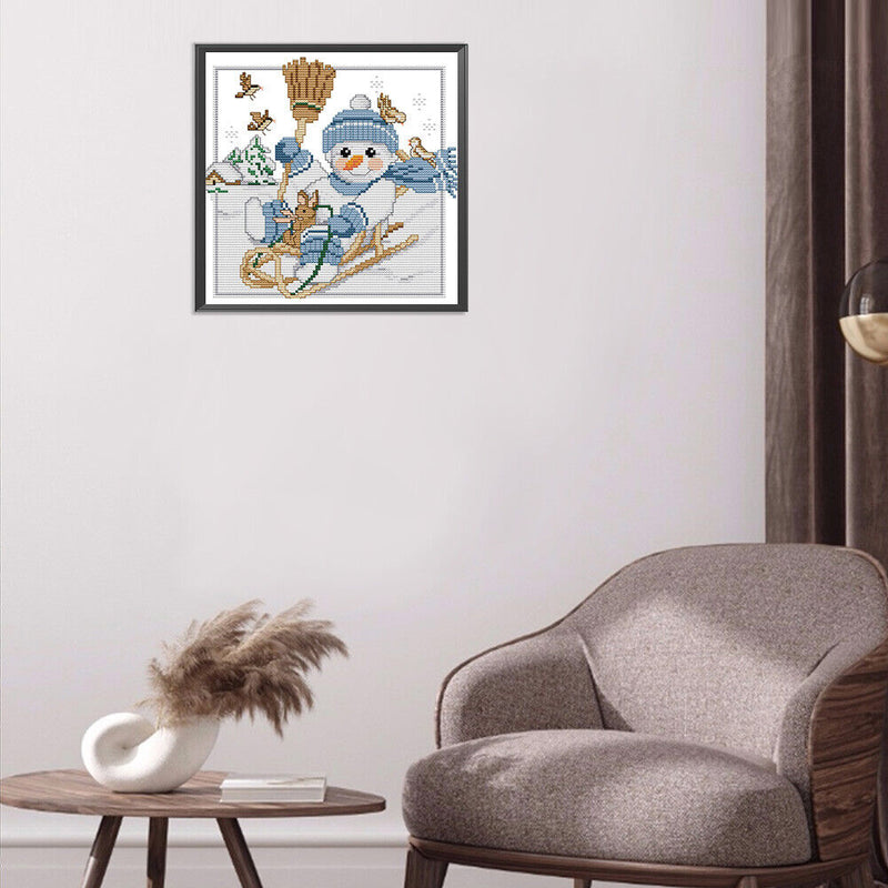 Partial Cross Stitch 11CT Sleigh Snowman Counted Embroidery DIY Wall Art Crafts